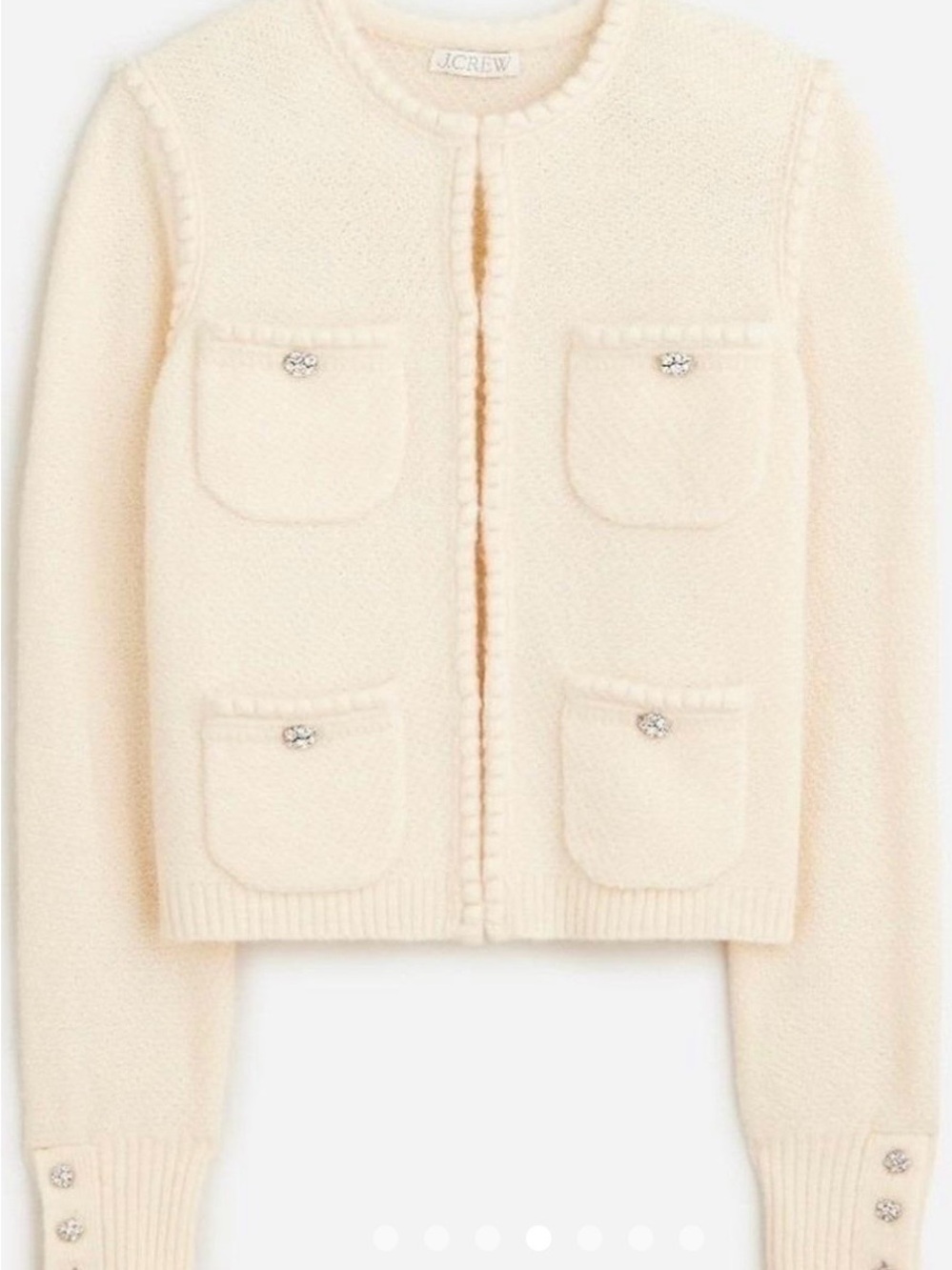 J. Crew Odette Sweater Lady Jacket Cream with Jewel Crystal Buttons NWT